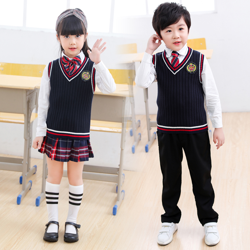 儿童英伦风合唱服班服幼儿园园服春秋纯棉马甲套装中小学生三件套