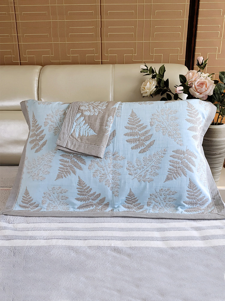 洁丽雅全棉细纱枕巾一对素雅加厚加大成人单人纯棉纱布枕头巾