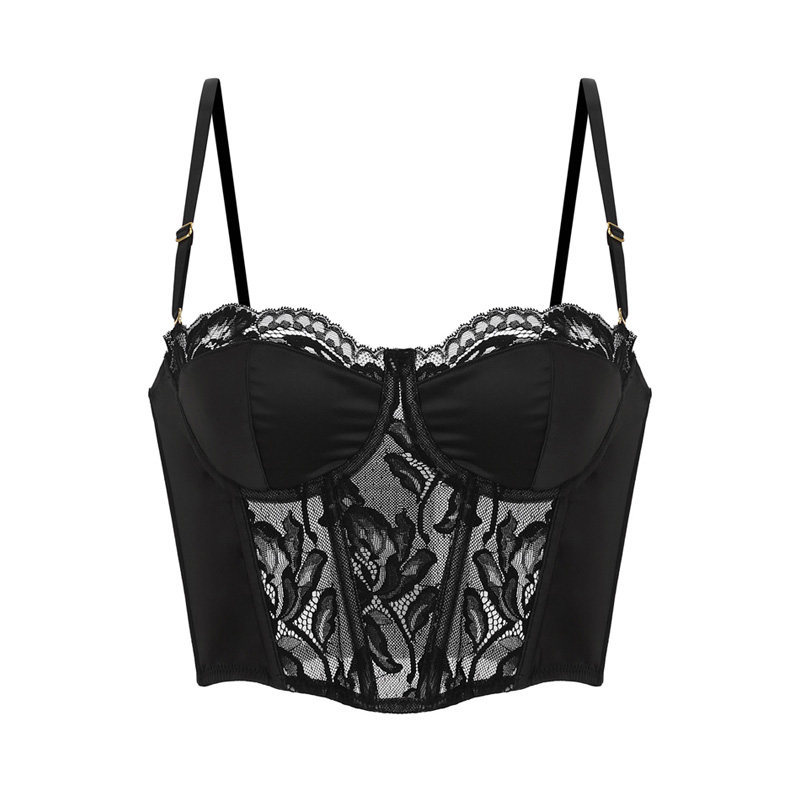porotine法式复古重工鱼骨胸衣外穿蕾丝小吊带内搭性感女a210405