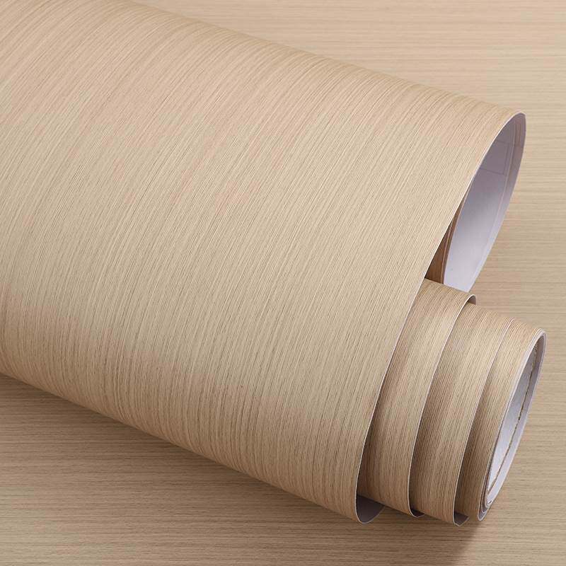 科技木纹直纹浅黄北欧家具贴木皮贴皮自粘墙纸木纹贴纸床头柜翻新