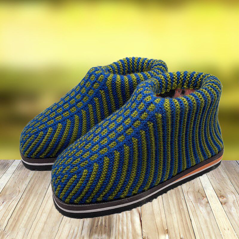 纯手工毛线棉鞋防滑女冬情侣居家室内老年人防滑保暖男毛线鞋成品