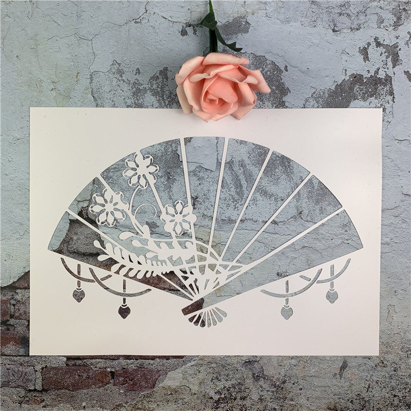 古风扇子 唯美古风系列涂鸦工具diy镂空画画模板墙绘手绘遮蔽板