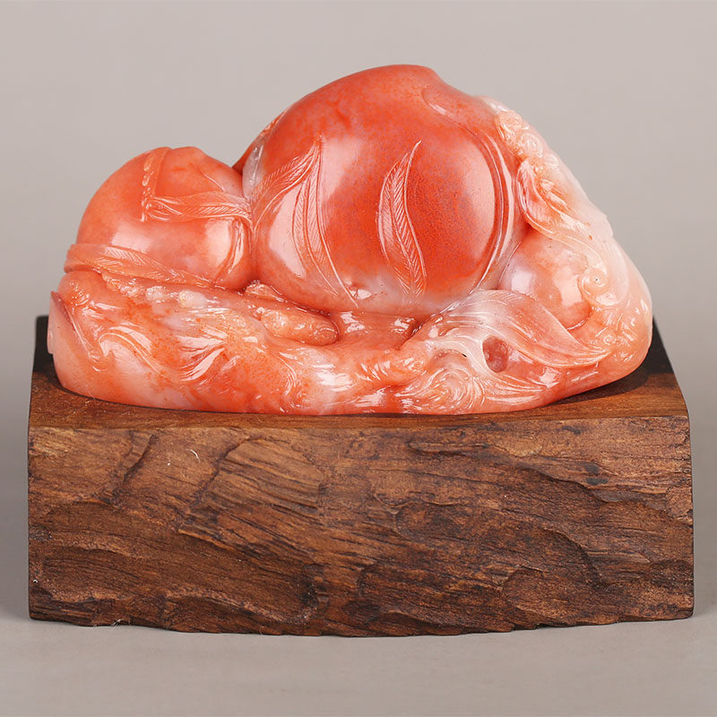 精品老挝桃花冻石摆件 寿桃