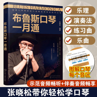 赠音频 布鲁斯口琴一月通 蓝调口琴网创始人张晓松带你轻松学口琴 新手小白入门一月通启蒙私教课乐理演奏练习曲乐曲技法图书籍