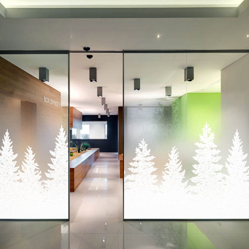 艺术白色渐变半透明玻璃贴膜写字楼酒店面橱窗办公室静电贴膜森林