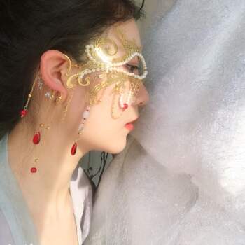 半面妆头饰古装面饰cos古风假面半脸面具女古代头饰新娘遮面流苏