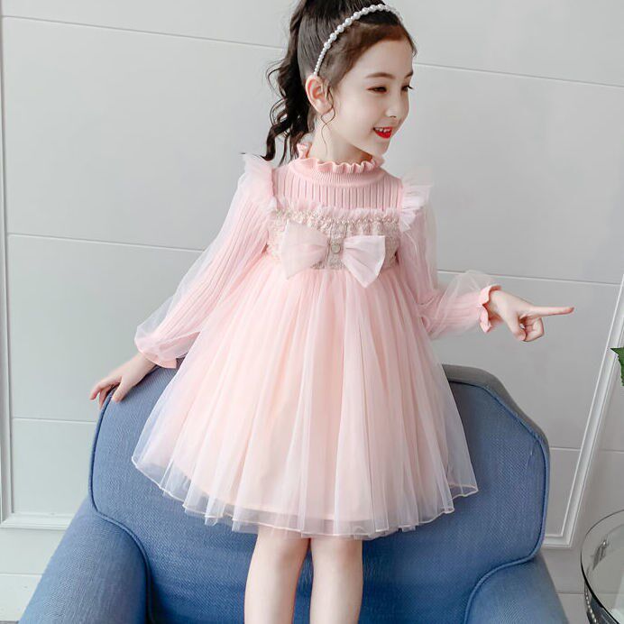 3女童公主裙冬装5儿童6洋气7秋冬加绒8连衣裙9岁小女孩针织毛衣裙