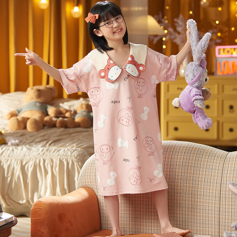 女童睡裙2022新品儿童睡衣连衣裙纯棉女孩家居衣服超洋气公主风夏