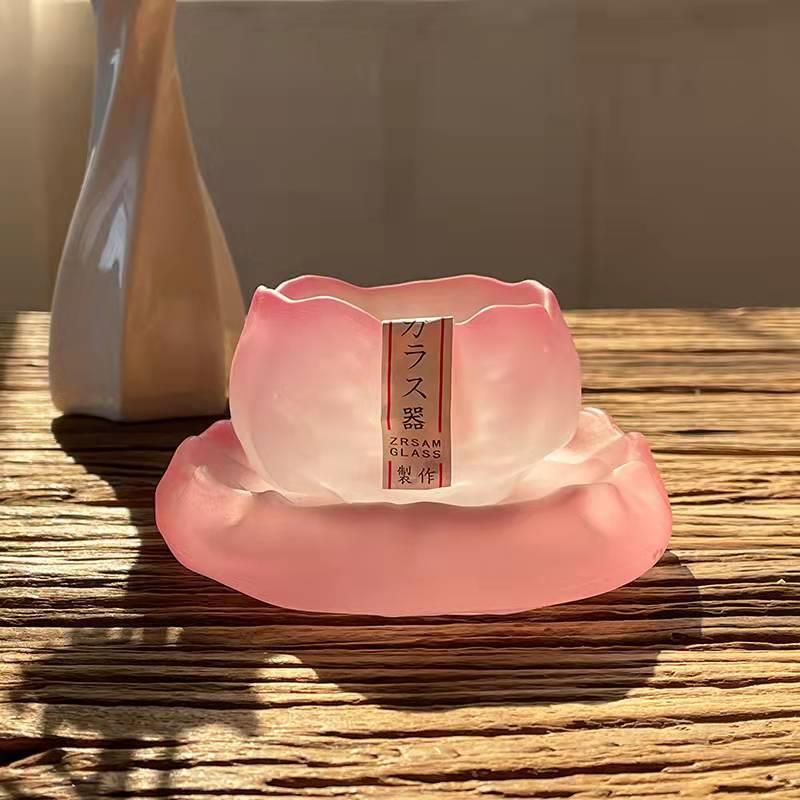 日式粉色女士国潮风小茶杯清酒杯琉璃