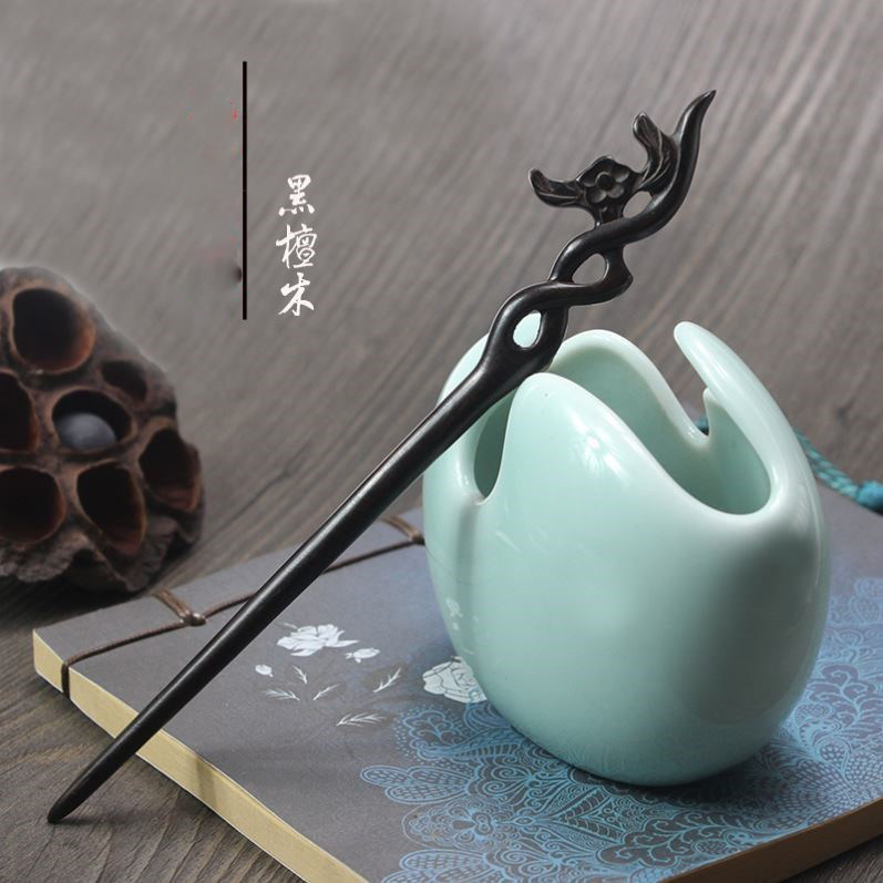 锁灵簪子女古风黑檀木簪子高级感木简约盘头发发冠顶檀木古风木质