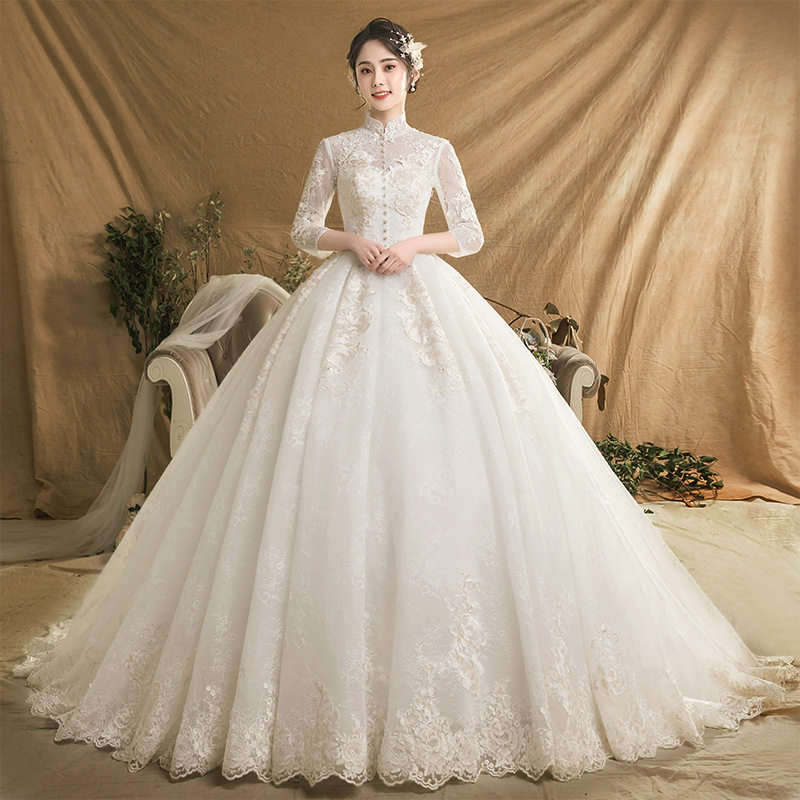 主婚纱2020新款森系复古长袖梦幻宫廷小个子春季新娘赫本孕妇圣母