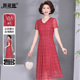 妈妈高档婚宴裙子夏季新款台湾纱中老年女装阔太太红色气质连衣裙