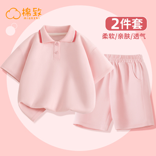 棉致童装女童夏装套装2024夏季新款儿童洋气时髦polo衫短袖短裤潮