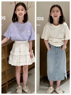 Jasper韩国波拉童装2024夏季新款韩版儿童圆领洋气舒适亲子T恤