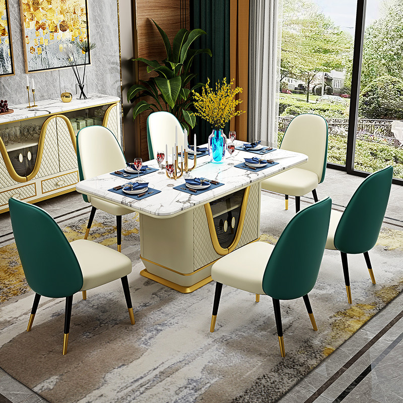 轻奢北欧大理石餐桌椅组合家用小户型长方形后现代简约ins风套装