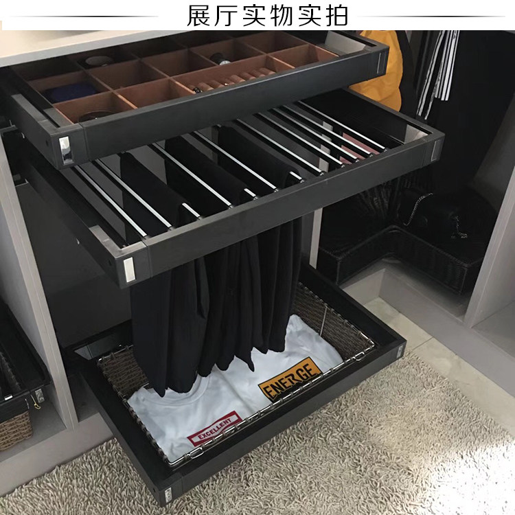 伸缩衣柜拉篮静音家用抽屉式推拉防滑衣架多功能衣橱首饰收纳裤架