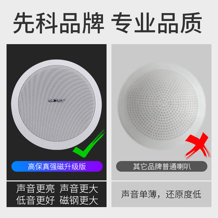 先科吸顶喇叭广播吊顶壁挂同轴吊球防水音柱天花单个音响箱嵌入式