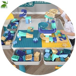 带桌子的拼装积木小孩枳木玩具大块塑料智力大颗粒动脑宝宝