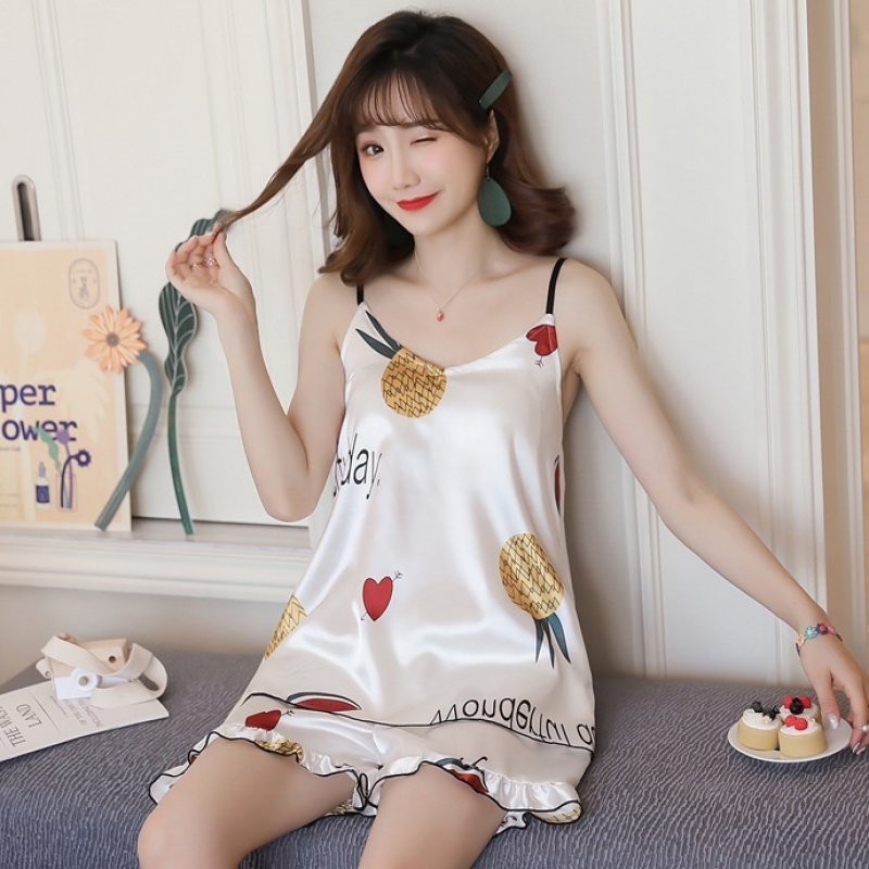 夏季带胸垫冰丝睡衣女可爱性感吊带少女仿真丝背心家居服两件套装