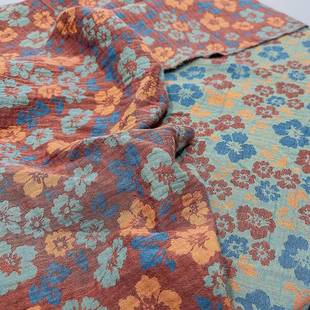 复古花朵全棉双层纱布面料手工布料宽幅可做睡衣床单被套