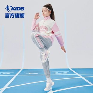 中国乔丹女童套装儿童运动服2024新款春季大童两件套女孩立领卫衣