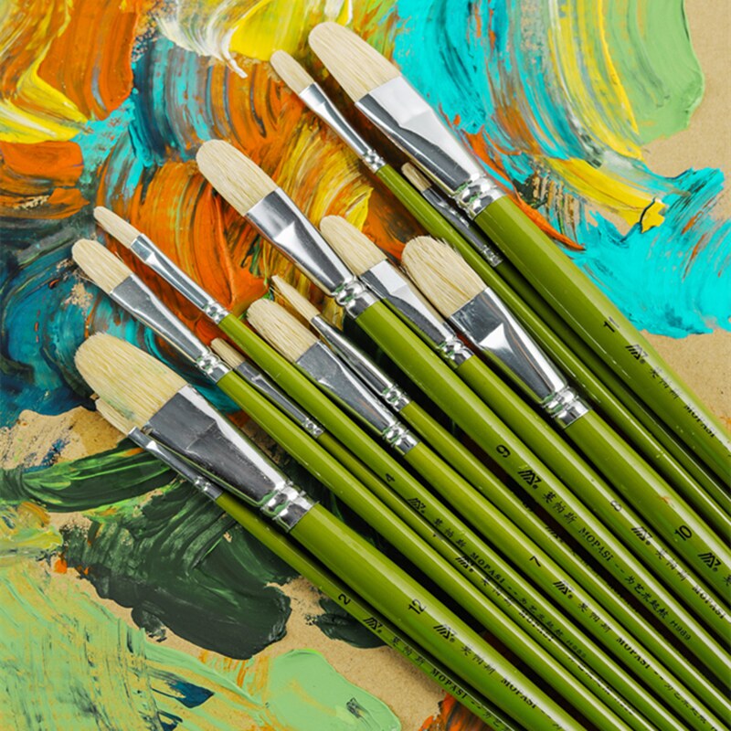h989莫帕斯油画笔套装圆头水粉笔美术专用圆锋丙烯笔猪鬃硬毛油画排笔