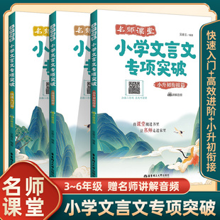 名师课堂小学文言文专项突破快速入门篇+高效进阶篇+小升初衔接篇赠讲解音频全彩漫画经典古文名师讲解精练3456年级文言文专项训练