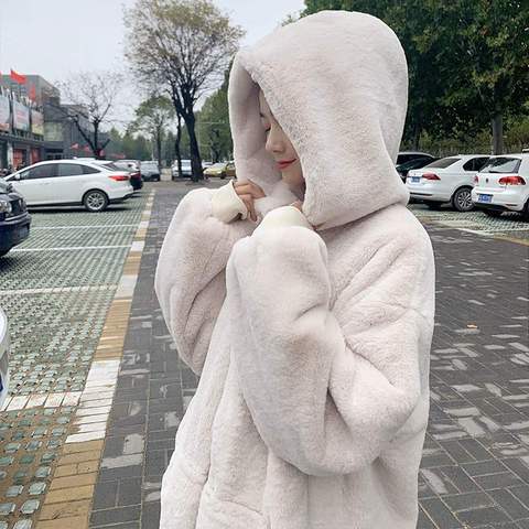 毛毛绒皮草外套女中长款2019冬季新款韩版茧型仿兔毛宽松大衣加厚