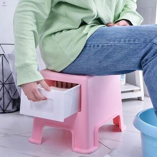 沙发换鞋凳板凳凳子可移动收纳多功能防滑浴室塑料带抽屉凳储物凳