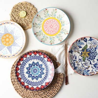 创意陶瓷盘子碟子手绘釉下彩家用菜盘餐盘西餐盘早餐盘个性餐具