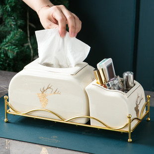 纸巾盒客厅家用餐桌抽纸盒高档轻奢风创意多功能茶几遥控器收纳盒