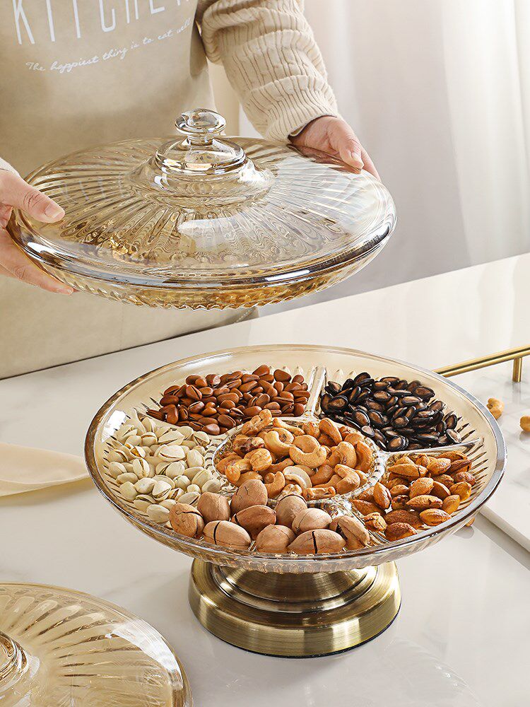 (今日10折)玻璃干果盘家用轻奢分格客厅零食瓜子盘水