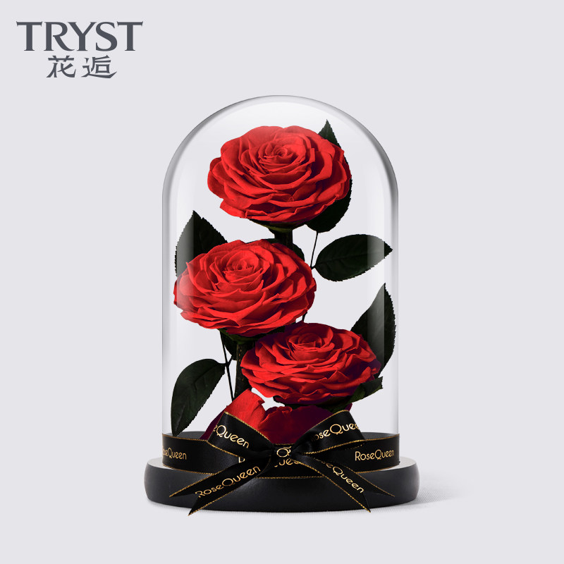 rosequeen永生花玻璃罩玫瑰真花礼物only情人节告白礼盒生日花束