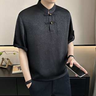 新中式立领衬衫男短袖夏季中国风男装夏款改良中山装2024新款衬衣