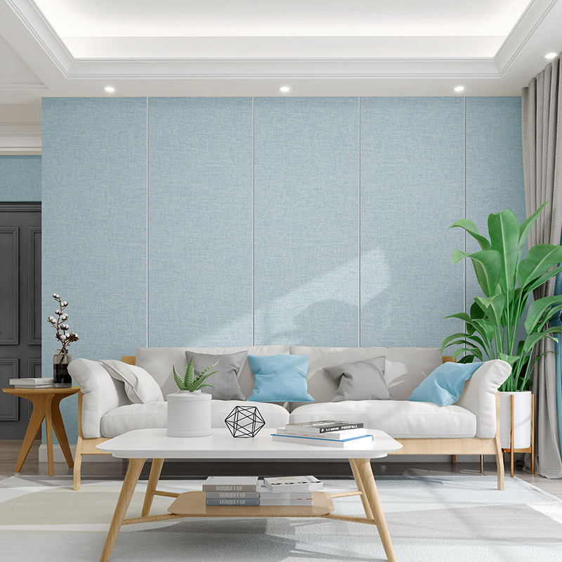自粘墙布电视背景墙装饰墙纸亚麻床头贴软包沙发客厅卧室墙面壁纸