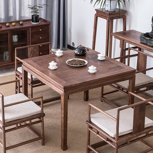 新中式正方形桌子实木方桌八仙桌子餐桌椅组合八仙桌老榆木茶桌椅