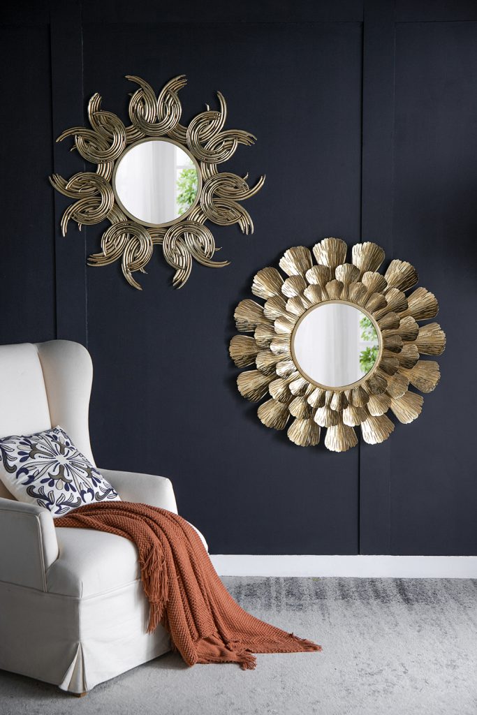 欧美式创意轻奢金色圆形铁艺挂镜客厅玄关样板房墙面装饰艺术壁挂