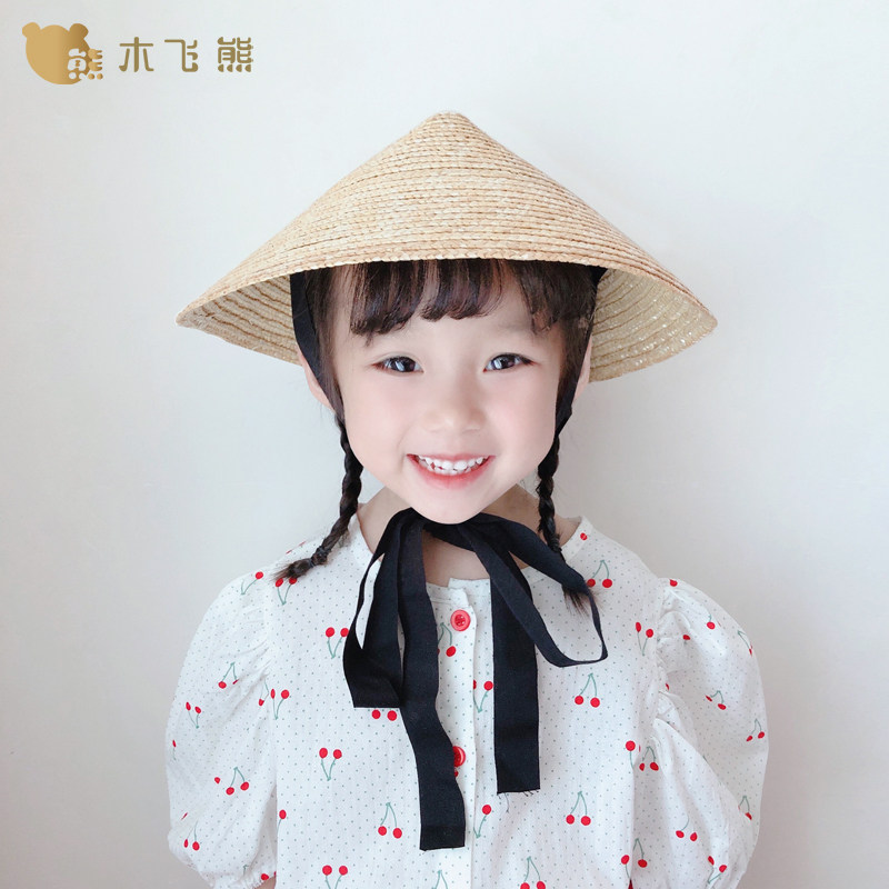 木飞熊旗舰店的优惠券大全—夏季儿童草帽麦秆草斗笠帽古风绑带草帽