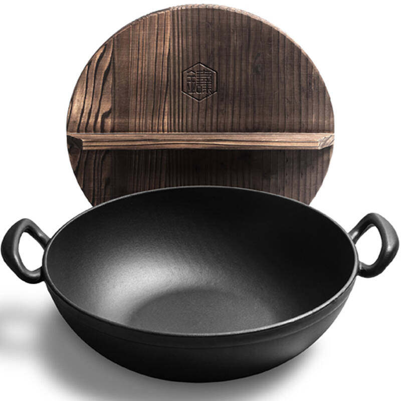 铸味炒锅36cm爆炒炒菜锅铸铁锅平底锅易洁不易粘锅家用煎锅锅具燃