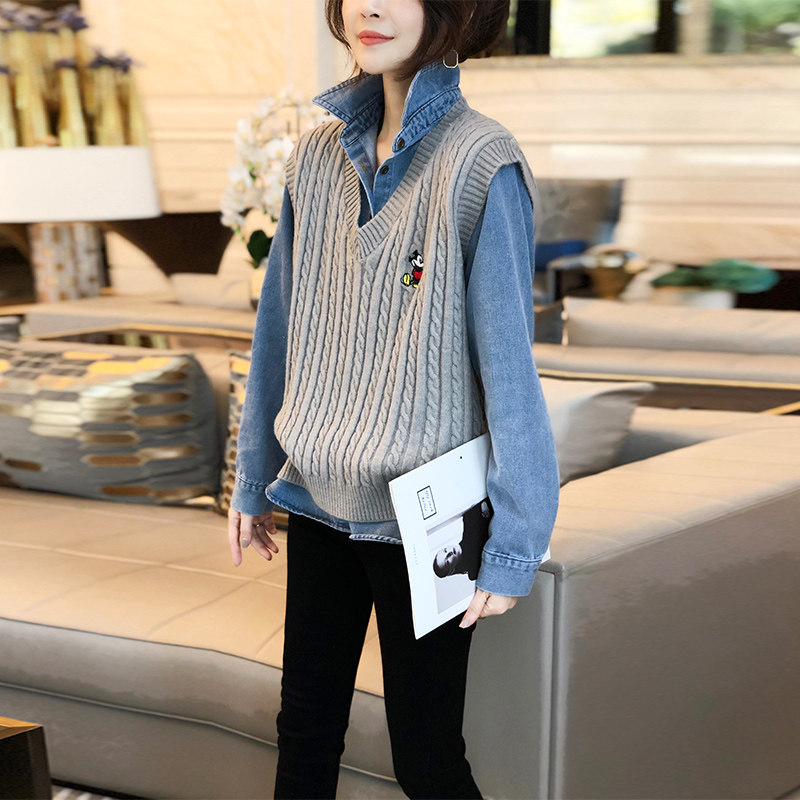 时尚马甲套装衬衫两件套女上衣时尚休闲气质潮春装2022新款欧洲站