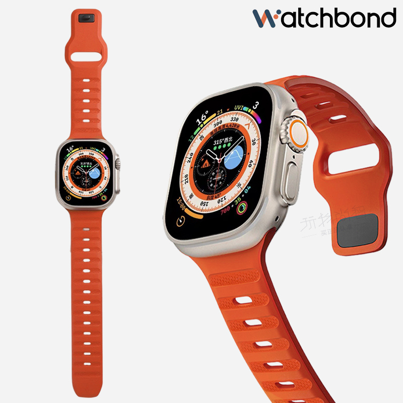 Watchband适用applewatch ultra/2苹果S9手表iwatch8氟橡胶S7表带男女6新款5运动4高级创意41/42/44/45腕带