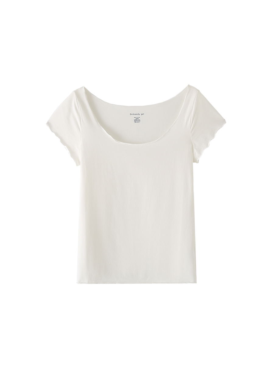 BM白色卷边修身短袖T恤女夏季新款bm美式复古纯欲风打底衫短上衣