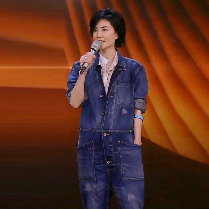 2020春女幻乐之城王菲同款牛仔连体裤工装连体裤阔腿裤卷边牛仔裤