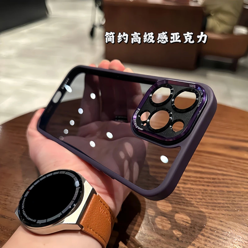 高级金属镜头适用iphone15新款苹果14proMax手机壳13por透明撞色12pro简约风防摔亚克力保护套男女款高级感pm