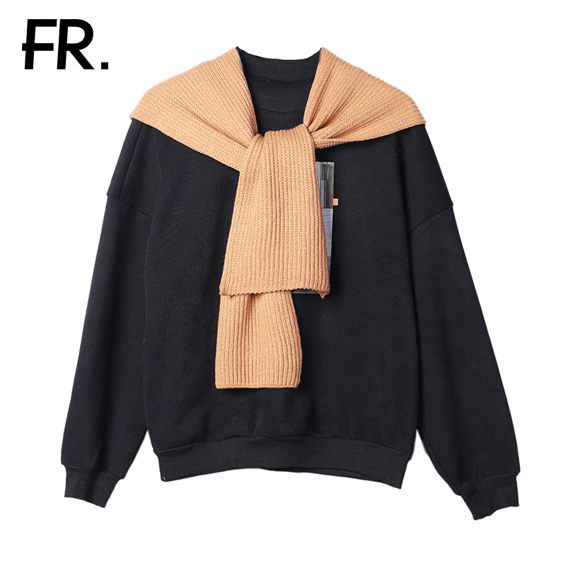 凡人优品2020秋冬新款围巾连帽搭配卫衣女印花休闲宽松百搭卫衣女