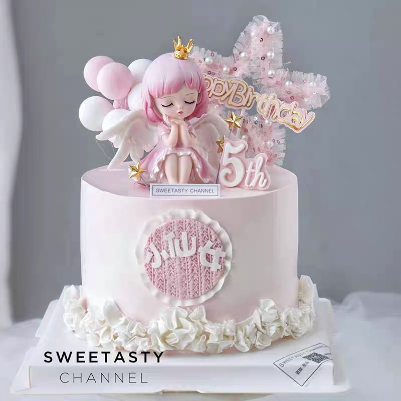 蜜雪儿公主蛋糕摆件粉色气球蝴蝶结仙