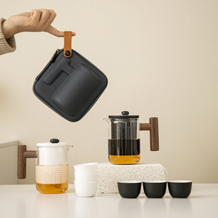 玻璃旅行茶具套装户外便携式快客杯个人专用随身包功夫茶杯泡茶壶