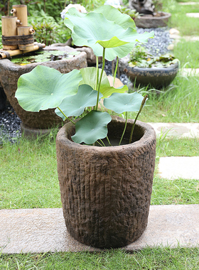 水磨坊石槽花盆摆件阳台庭院装饰仿木花器办公室客厅桌面水培花缸