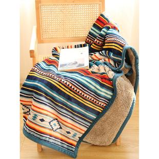 出口北欧双层毛毯加厚保暖冬季羊羔绒珊瑚绒毯子沙发小号午睡毯