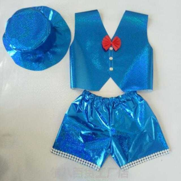 走秀礼服男童男孩演出塑料袋垃圾袋舞台服装儿童女 手工环保衣服